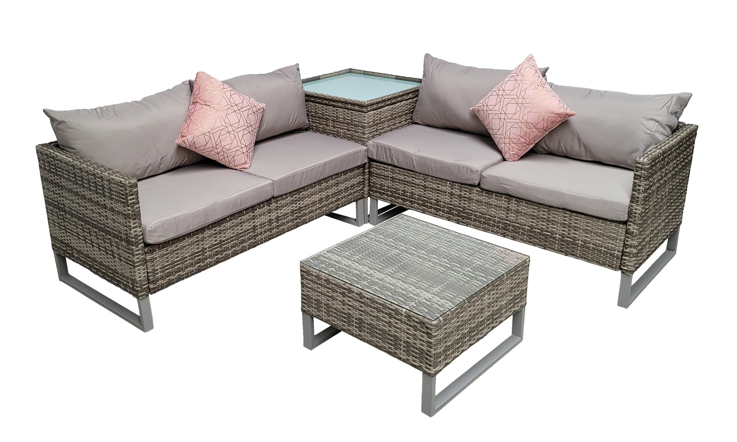 Signature Weave - Outdoor Furniture - Lucy - Corner Sofa With Corner Storage & Grey Powder Coated Legs